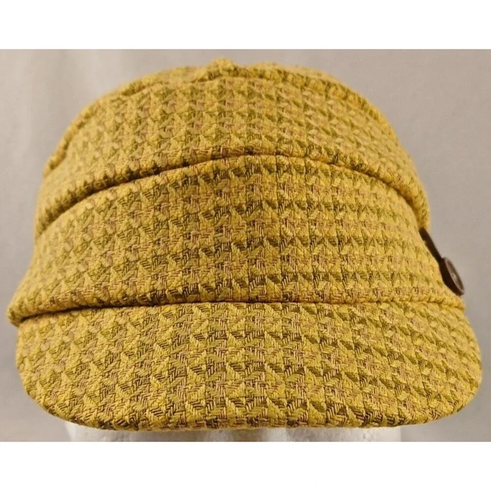 Manhattan Hat Co (David & Young) Yellow Woven Diamond Newsboy Hat/Cap-EXCELLENT!